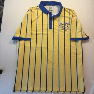 Bogey Boys Mens Golf Polo Shirt Large Yellow Blue Pinstripe French Terry Graphen